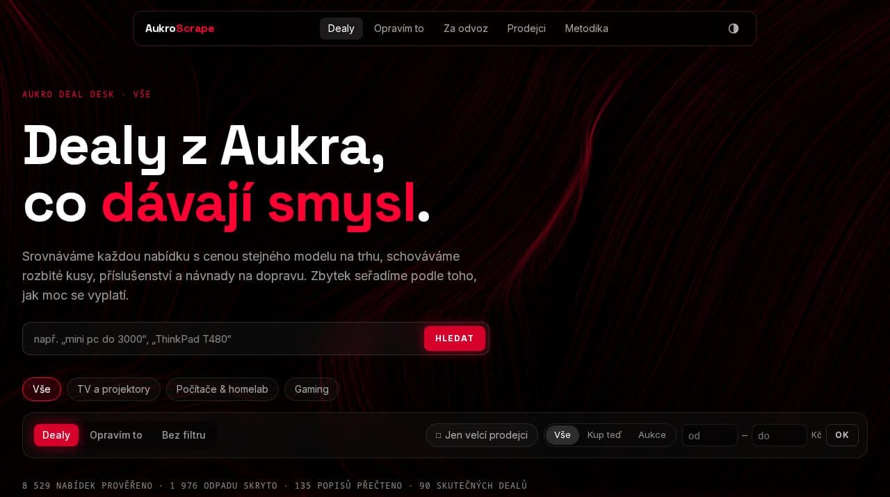AukroScrape – deal finder for electronics on Aukro and Bazoš.