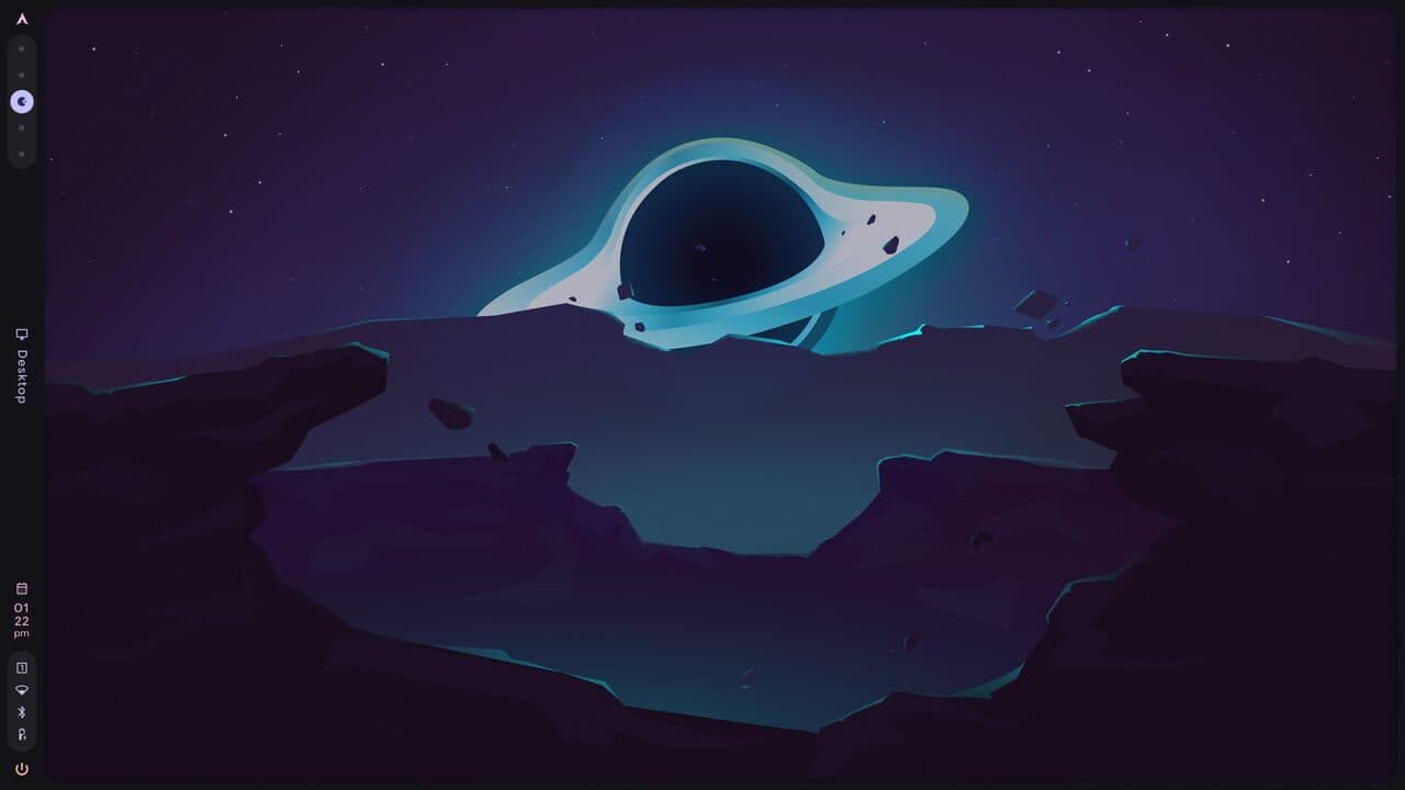 Caelestia Hyprland rice – space wallpaper with a vertical side bar.